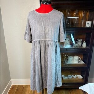 Tea n Rose Gray Babydoll Midi Ruffle Sleeve Casual Boho Style Dress Size M